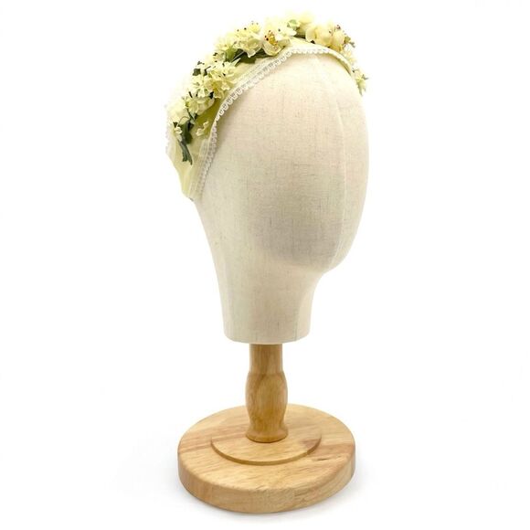 Vintage 1950s Auerbach’s Floral Headband Hat Ivory Lemon Yellow Flowers NEW NOS - Picture 9 of 13